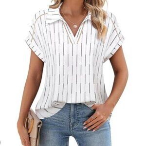 Timeson Striped Short Sleeve Blouse Top Womens XL White Black New